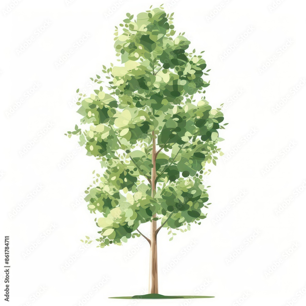 A tall poplar tree with a columnar shape and fluttering leaves isolated on a white background A tall poplar tree with a columnar shape and fluttering leaves isolated on a white background