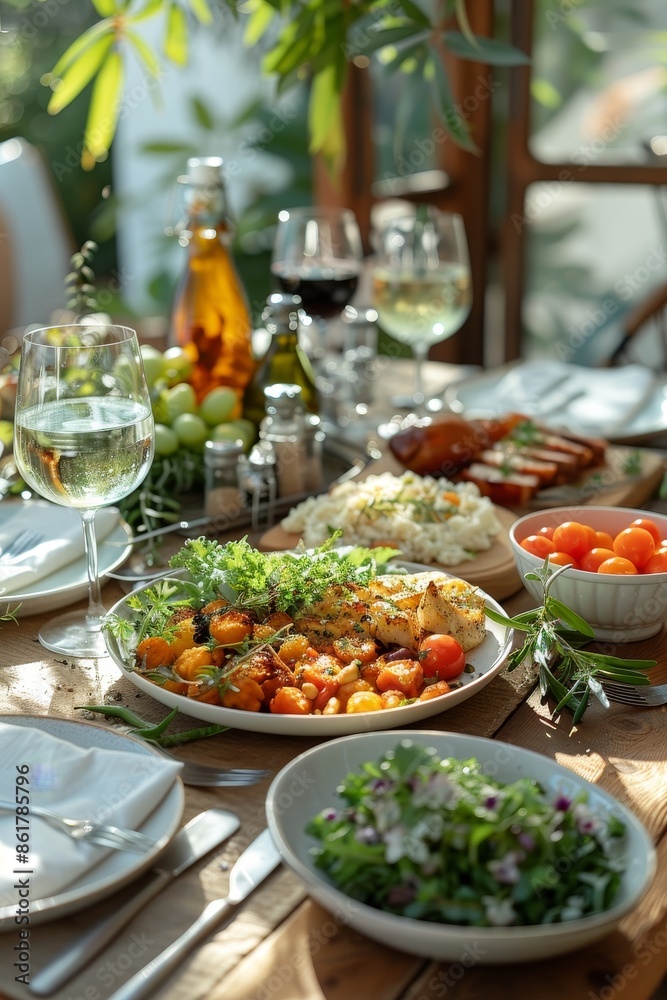 Happy Family Enjoying Healthy Meal Together in 3D Render with Natural Lighting and Copy Space Happy Family Enjoying Healthy Meal Together in 3D Render with Natural Lighting and Copy Space