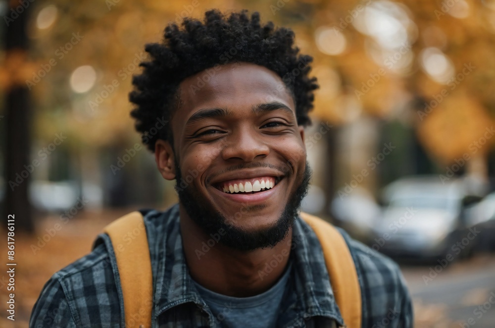 Young african male student smiling with happiness while looking at camera. Portrait of handsome afro man with perfect toothy smile. Young african male student smiling with happiness while looking at camera. Portrait of handsome afro man with perfect toothy smile.