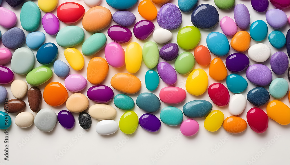 Colorful Smooth Stones Arranged In A Row On White Background Colorful Smooth Stones Arranged In A Row On White Background