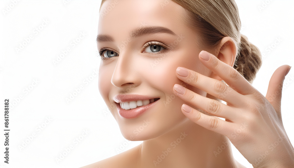 Close Up Portrait of a Smiling Woman Touching Her Face Close Up Portrait of a Smiling Woman Touching Her Face
