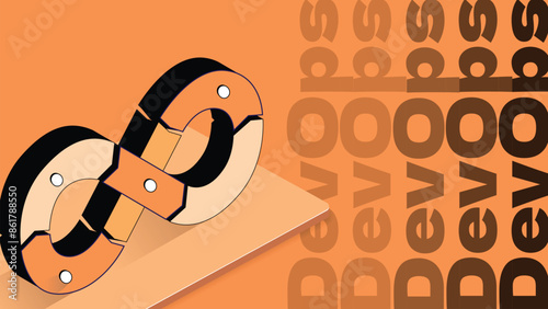 DevOps page design. Concept of development operations, communication of programmers and engineers. Vector infographic with isometric illustration of lifecycle infinity sign