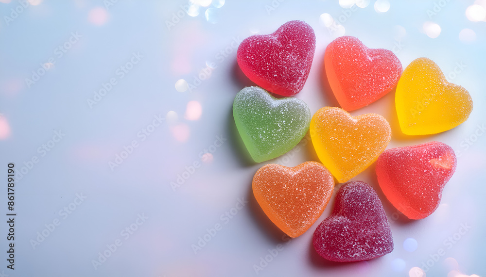 Colorful Heart-Shaped Jelly Candies on a White Background Colorful Heart-Shaped Jelly Candies on a White Background