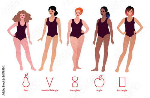 Vector illustrations set of body-positive female body types