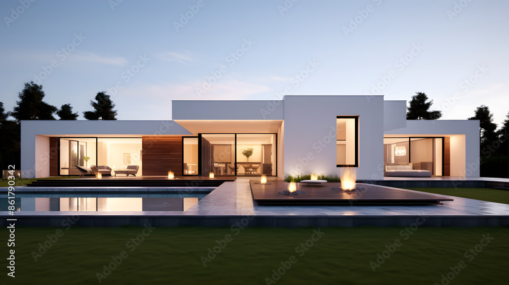 Luxury House with Pool at Dusk Luxury House with Pool at Dusk