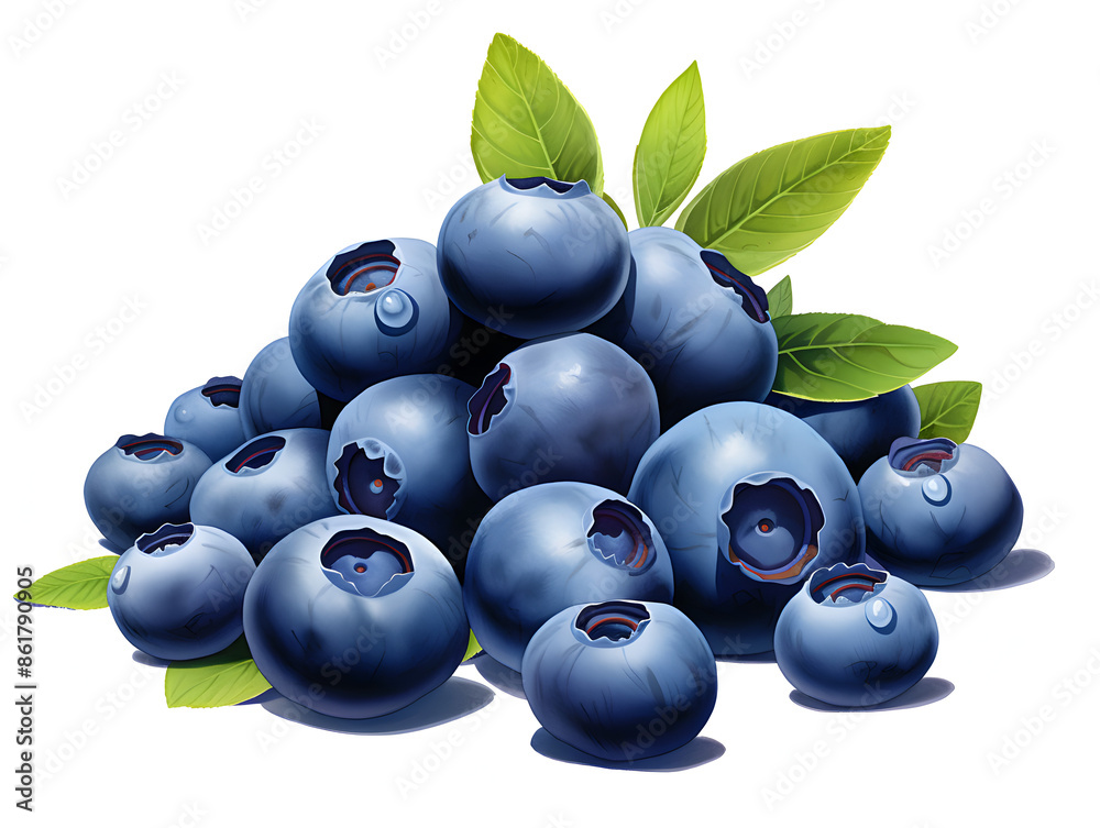 Illustration of a pile ripe blueberries on a white table background Illustration of a pile ripe blueberries on a white table background
