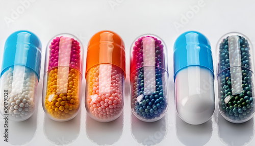 A Close Up View of Colorful Pills and Capsules on a White Surface