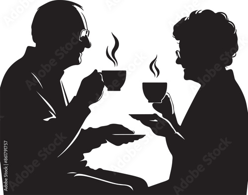Grandparents vector  silhouette style and white background.