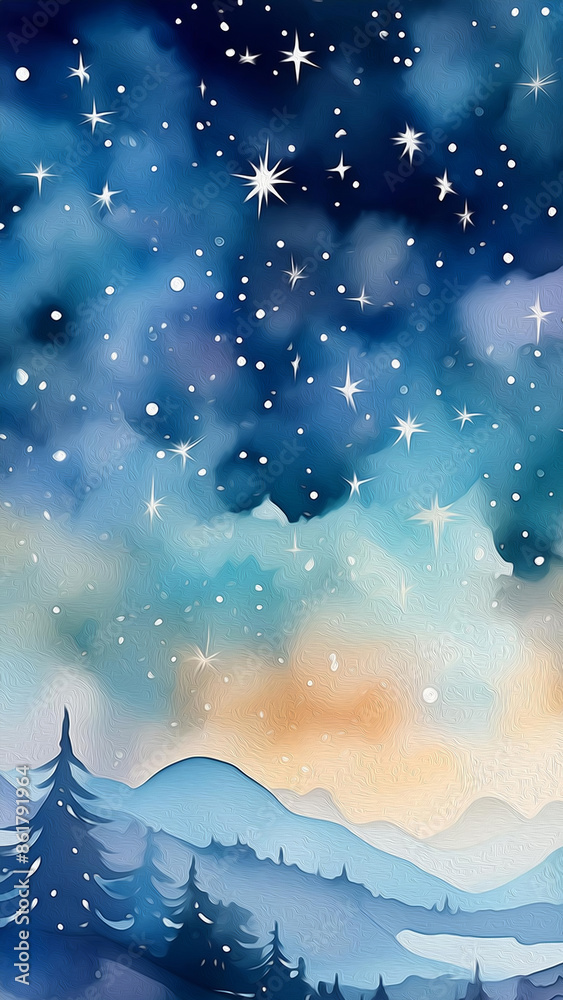 Obraz premium Starry Night Snowy Mountains Wallpaper
