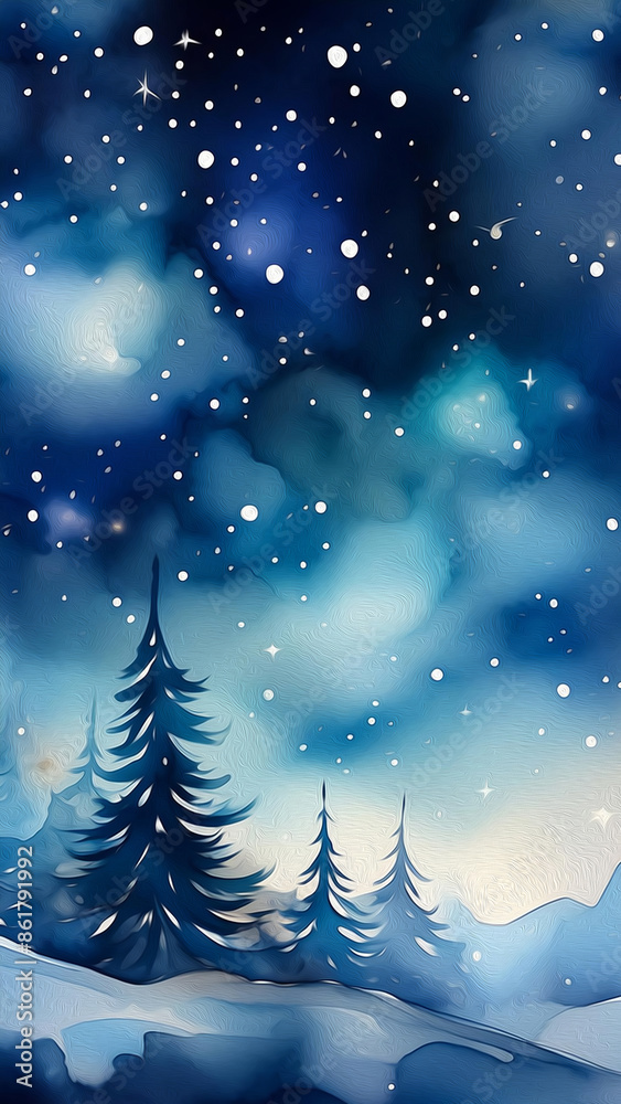 Fototapeta premium Starry Night Snowy Mountains Wallpaper