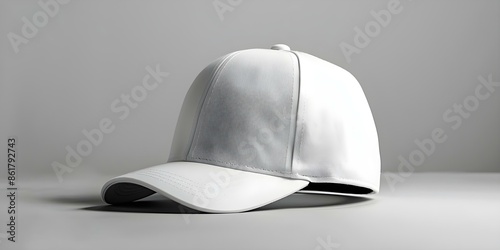 Mockup of a white snapback hat on a plain background for design presentation. Concept Product Mockup, White Snapback Hat, Plain Background, Design Presentation photo