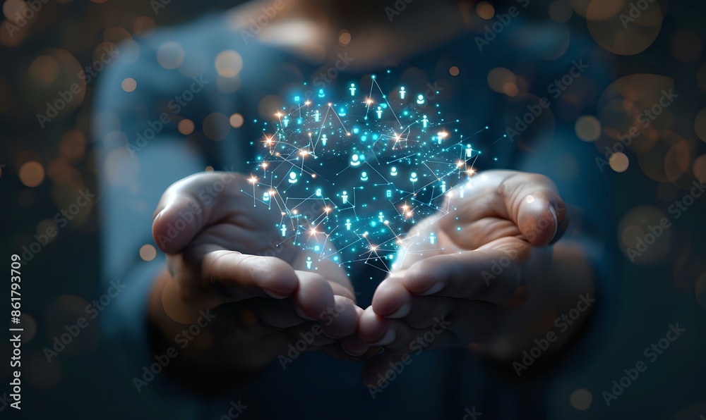 Hands holding a digital network sphere, ideal for technology blogs, innovation articles, and digital marketing campaigns. Futuristic and connected. Hands holding a digital network sphere, ideal for technology blogs, innovation articles, and digital marketing campaigns. Futuristic and connected.