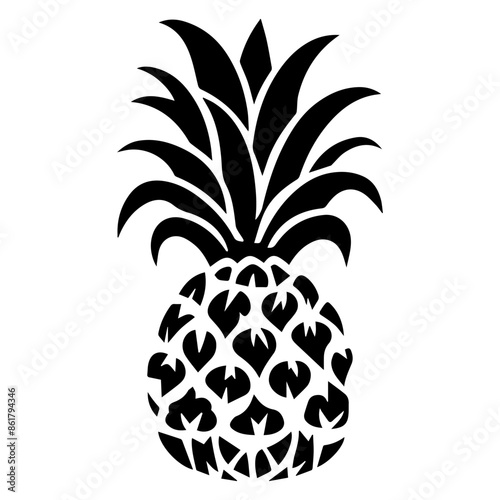 A black and white silhouette of a pineapple