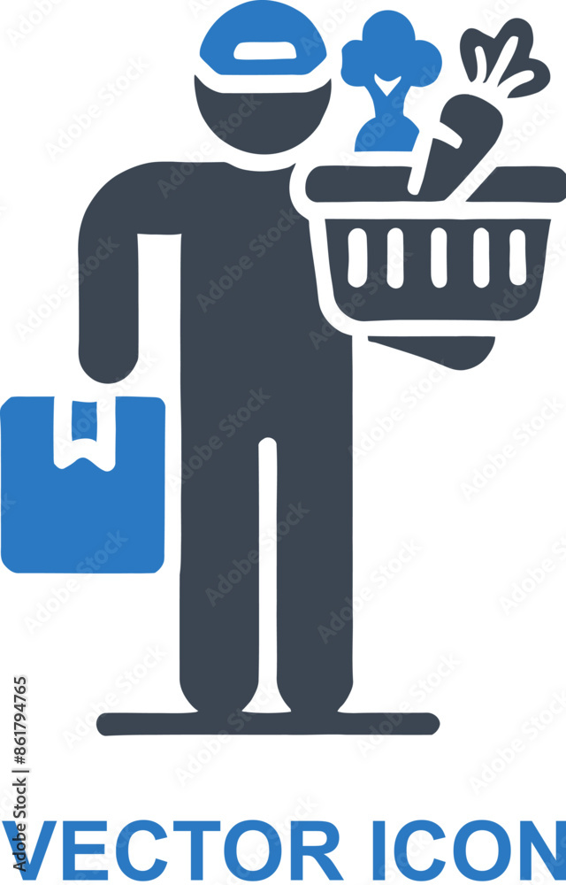 Delivery Man with Vegetable Basket Icon Delivery Man with Vegetable Basket Icon
