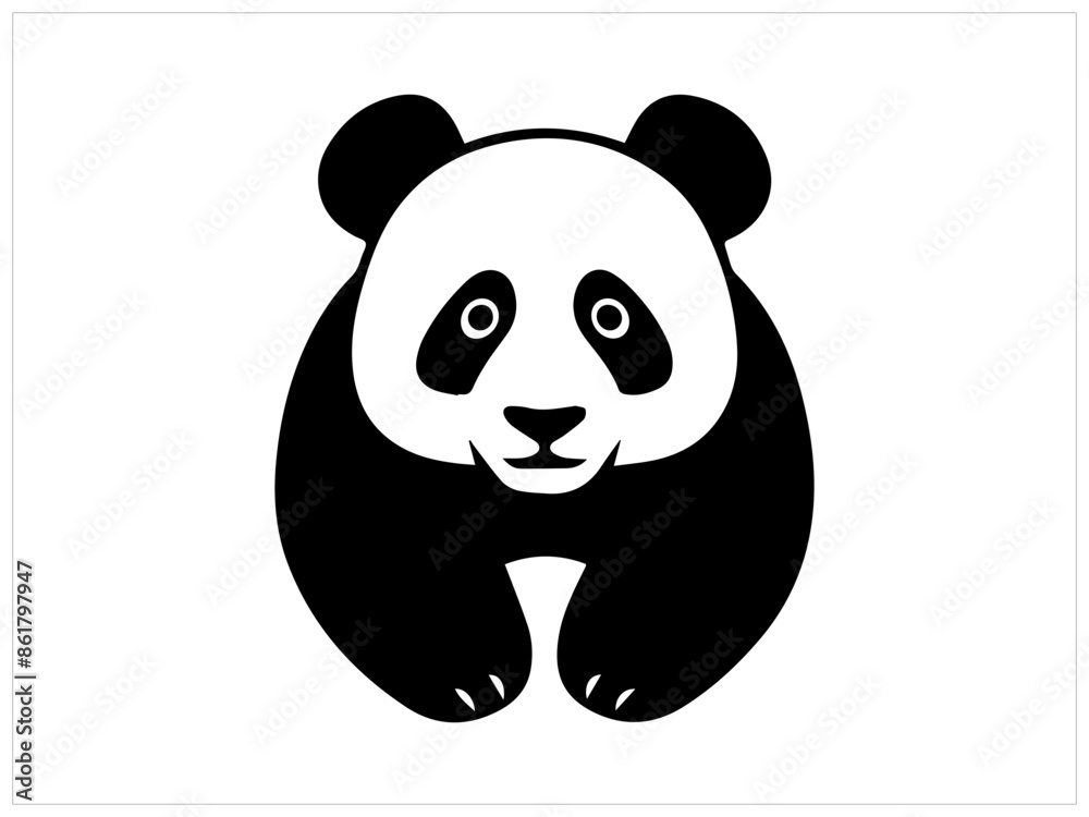 Fototapeta premium panda bear illustration, Panda Logo Vector Icon - Majestic Monochrome Silhouette