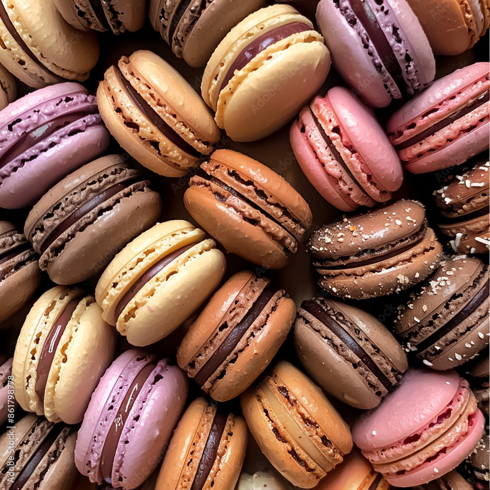A close up of a variety of different colored macarons A close up of a variety of different colored macarons