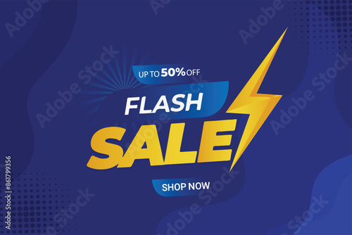 Flash Sale Banner UPTO 50%OFF  with Blue Colour background , Flash Sale Shopping Poster , Flash Sales banner template design for social media and website. Flash Sale campaign or promotion.
'
