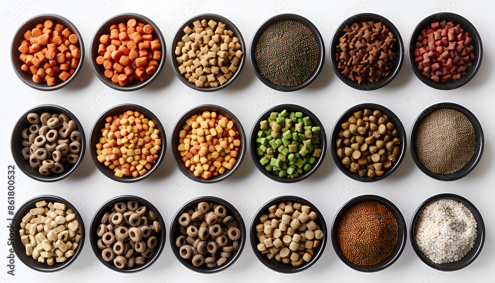 Top view of brown kibble pieces for cat or dog feedl, pet food background. Healthy dry pet food Top view of brown kibble pieces for cat or dog feedl, pet food background. Healthy dry pet food