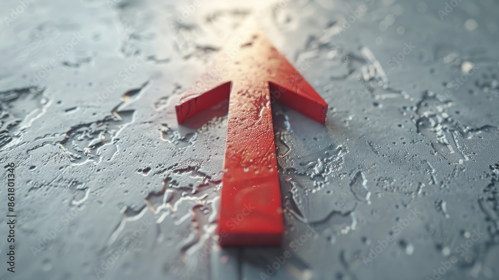Red arrow pointing upward on a textured concrete surface Stock Photo ...