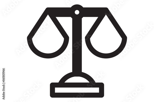 Vector Black and White Scales Icon for Balance or Comparison, Depicting Equilibrium and Fairness in Judgement and Measurement, isolated on a transparent background