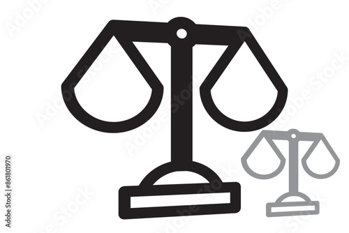 Vector Black and White Scales Icon for Balance or Comparison, Depicting Equilibrium and Fairness in Judgement and Measurement, isolated on a transparent background