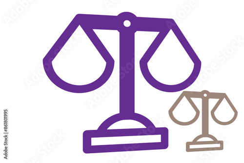 Vector Black and White Scales Icon for Balance or Comparison, Depicting Equilibrium and Fairness in Judgement and Measurement, isolated on a transparent background