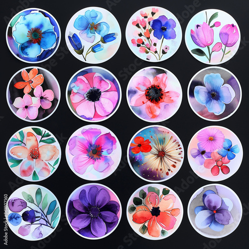 Whimsical Floral Watercolor Stickers Collection (No Background)