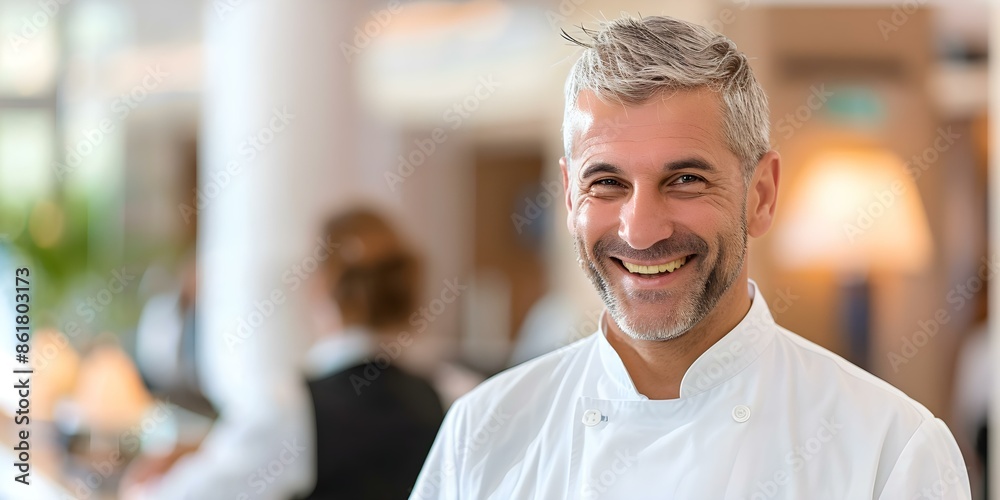 Hotel manager happily assisting guest at front desk. Concept Hotel Management, Customer Service, Front Desk Assistance, Guest Satisfaction, Hospitality Services Hotel manager happily assisting guest at front desk. Concept Hotel Management, Customer Service, Front Desk Assistance, Guest Satisfaction, Hospitality Services