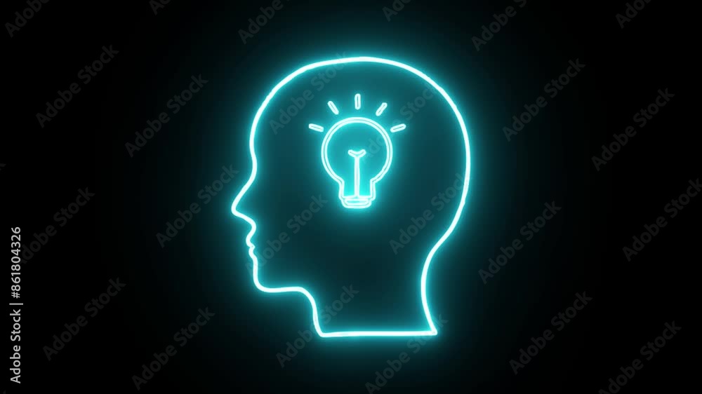 Glowing neon line Human head black background. Glowing neon line Human head black background.