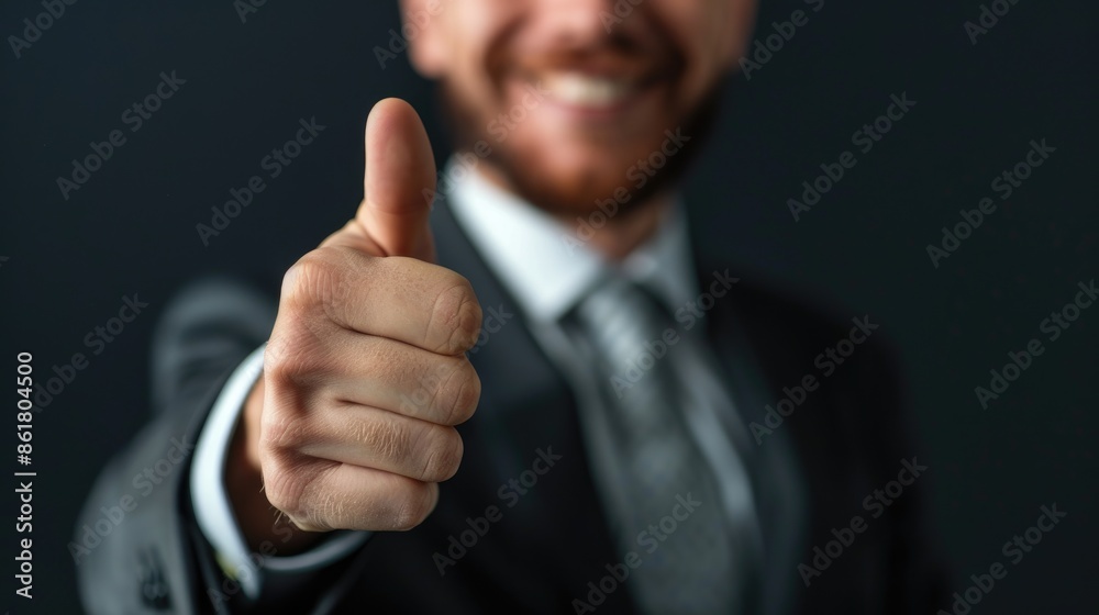 Businessman in a sleek suit giving thumbs up Businessman in a sleek suit giving thumbs up