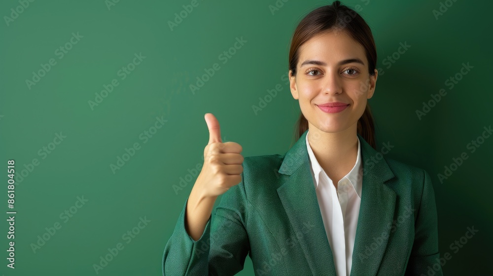 Businesswoman in a stylish suit giving thumbs up Businesswoman in a stylish suit giving thumbs up