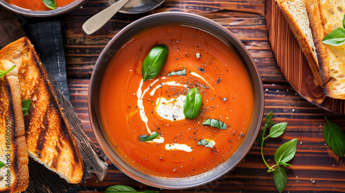 a rich and creamy bowl of tomato soup photo