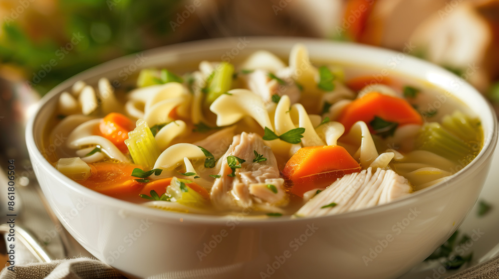 a bowl of comforting chicken noodle soup