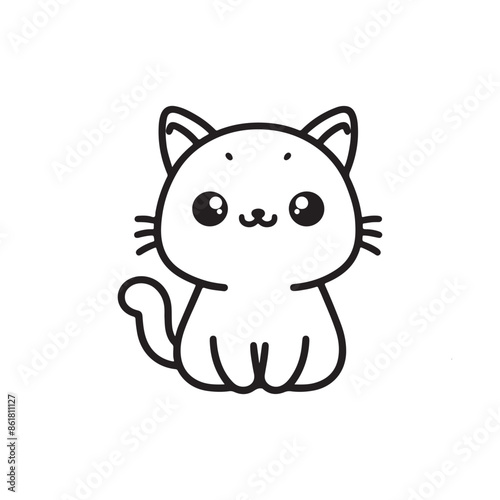 Black and white Cute Cat in Silhouette illustration