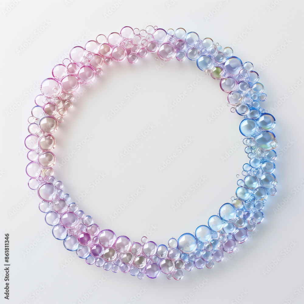 Obraz premium Multicolored bubbles in circle on plain background, space in the middle