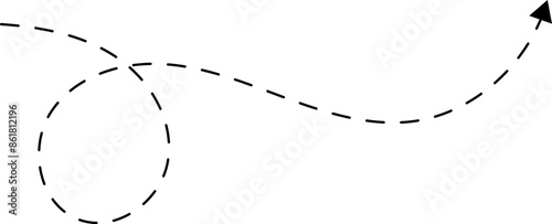 Hand drawn dotted arrows. Hand drawn freehand different curved lines, swirls arrows. Curved arrow line. Doodle, sketch style. Isolated Vector illustration.