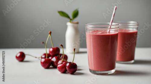 Wallpaper Mural Two glasses of cherry smoothie on a light background illustration for a food blogger. Torontodigital.ca