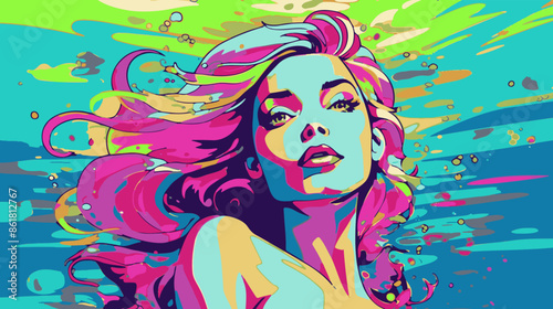 情熱の海と女性を表現したイラストレーション
