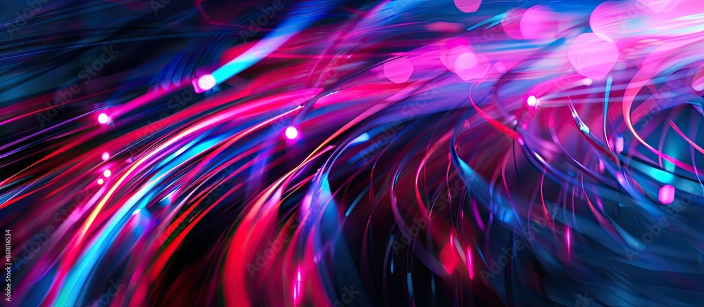 Colorful lines in motion on a black background with blurred neon red and blue LED lights, creating a festive and celebratory atmosphere, ideal for a copy space image. Colorful lines in motion on a black background with blurred neon red and blue LED lights, creating a festive and celebratory atmosphere, ideal for a copy space image.