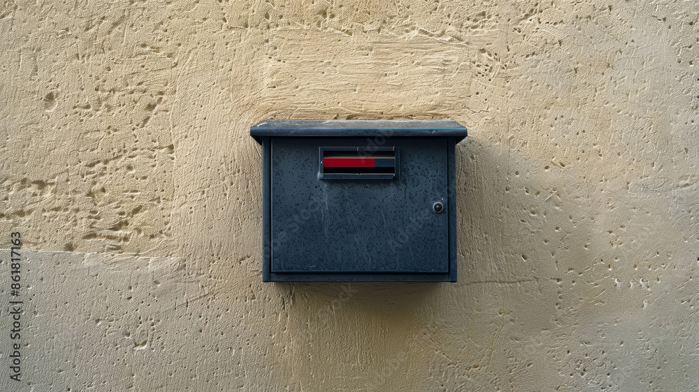 Black mailbox on a textured, weathered brown wall. Black mailbox on a textured, weathered brown wall.