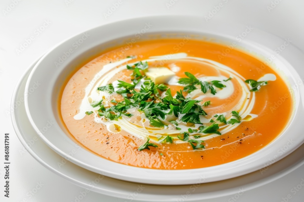 Silky Carrot Soup with Delicate Swirl of Heavy Cream and Chopped Parsley Silky Carrot Soup with Delicate Swirl of Heavy Cream and Chopped Parsley