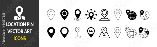 Map Location pin vector art multiple styles set