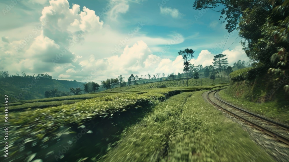 Fototapeta premium The train journey feels like being in a living breathing painting of tea plantations.