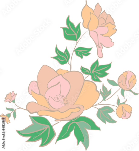 Elegant floral bouquet composition with pale roses and leaves for greeting cards decoration vector