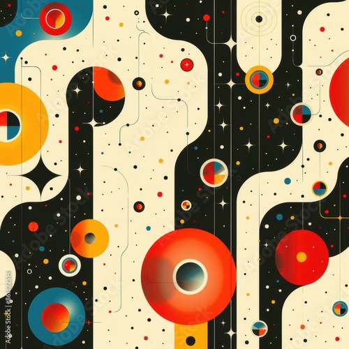 Abstract Vintage Space Background With Circles and Stars