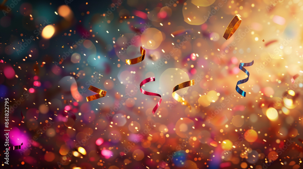 New Year background with confetti and toys New Year background with confetti and toys