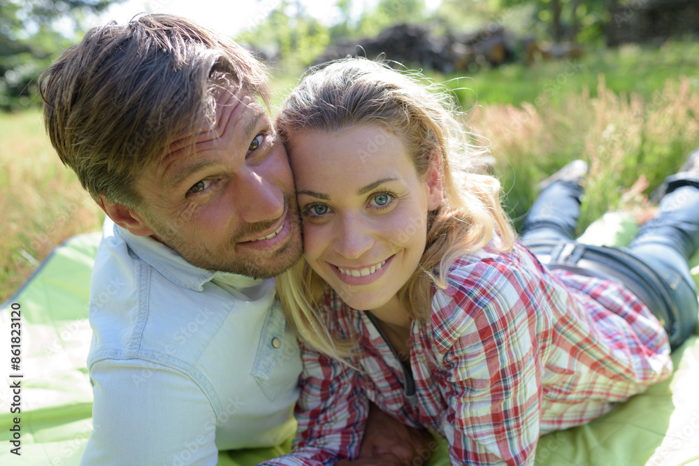 woman man in love on the grass woman man in love on the grass