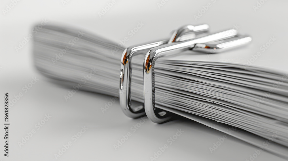 Stack of papers bound by a metal paperclip. Stack of papers bound by a metal paperclip.