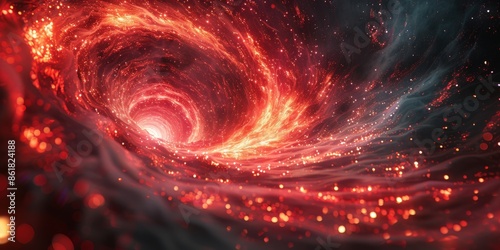 A breathtaking red space vortex with luminous particles and nebulalike effect, perfect for scifi settings photo