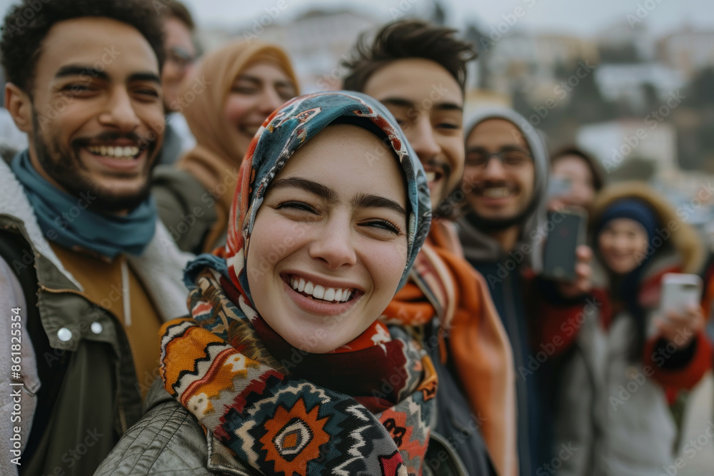 A company of happy young people of different races are photographed together. Communication and friendship A company of happy young people of different races are photographed together. Communication and friendship